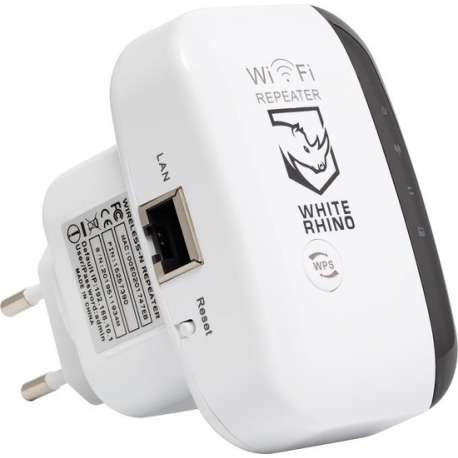 Wifi Repeater WHITE RHINO ® Luxe Wireless WiFi Versterker Stopcontact Wit + Inclusief Gratis Internetkabel
