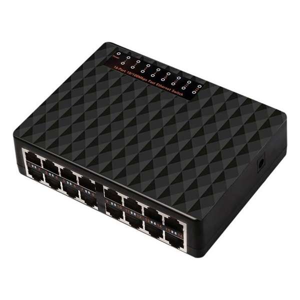 WiseGoods - Premium Netwerk Switch - 16 Poorten - 10/100 Mbps Netwerk - Fast Ethernet - LAN RJ45 - Desktop PC Switcher