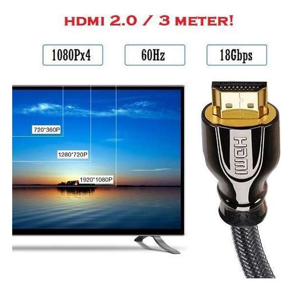 HDMI Kabel 3 Meter 4K Ultra HD / HDMI 3 Meter Kabel 2.0 High Speed voor Laptop PlayStation DVD @60Hz HDMI Kabel 3 Meter 4K Ultra HD / HDMI 3 Meter Kabel 2.0 High Speed voor Laptop PlayStation DVD @60Hz