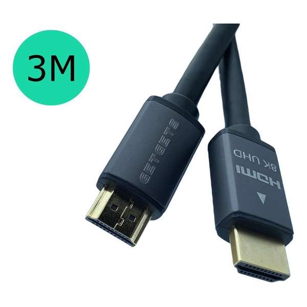GETGETS HDMI Kabel 2.1 - 3 meter 8K ULTRA HD High Speed 60hz/HDR/Dolby Vision - Gold Plated GETGETS HDMI Kabel 2.1 - 3 meter 8K ULTRA HD High Speed 60hz/HDR/Dolby Vision - Gold Plated