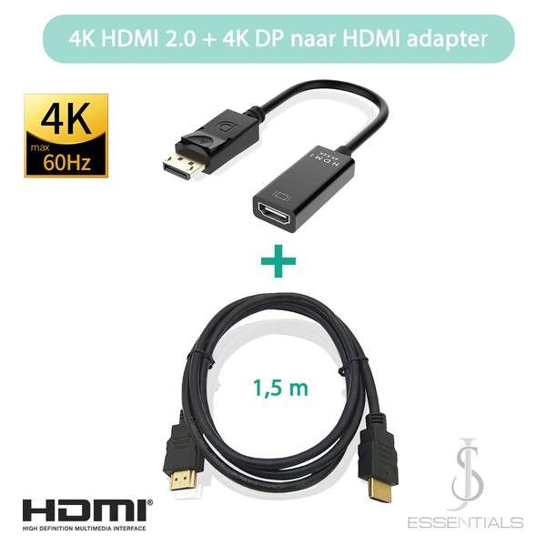 DisplayPort naar HDMI met HDMI kabel - 4K UHD - DisplayPort naar HDMI adapter 4K - HDMI kabel 4K UHD DisplayPort naar HDMI met HDMI kabel - 4K UHD - DisplayPort naar HDMI adapter 4K - HDMI kabel 4K UHD