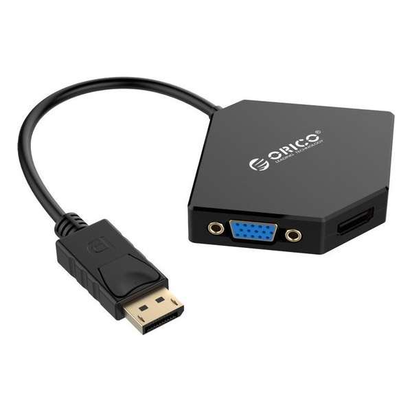 Orico - Displaypoort naar HDMI, DVI en VGA Adapter - kabellengte: 17 cm - Video&Audio - 1920 x 1080P - Zwart Orico - Displaypoort naar HDMI, DVI en VGA Adapter - kabellengte: 17 cm - Video&Audio - 1920 x 1080P - Zwart