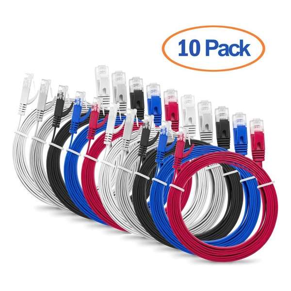 Mutecpower 10 Pak RJ45 CAT6 LAN-kabels extra vlak - UTP -3M Mutecpower 10 Pak RJ45 CAT6 LAN-kabels extra vlak - UTP -3M