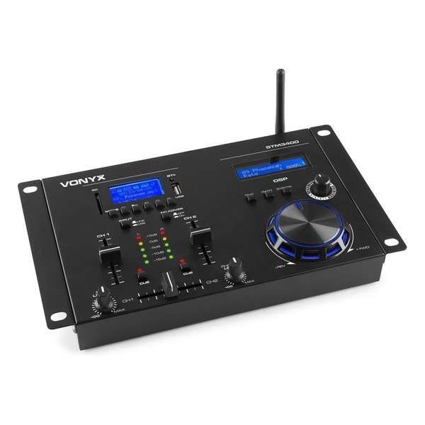 DJ mengpaneel - Vonyx STM3400 - 2 kanaals DJ mixer met o.a. scratch jogwheel, Bluetooth, mp3 speler en digital sound processor DJ mengpaneel - Vonyx STM3400 - 2 kanaals DJ mixer met o.a. scratch jogwheel, Bluetooth, mp3 speler en digital sound processor