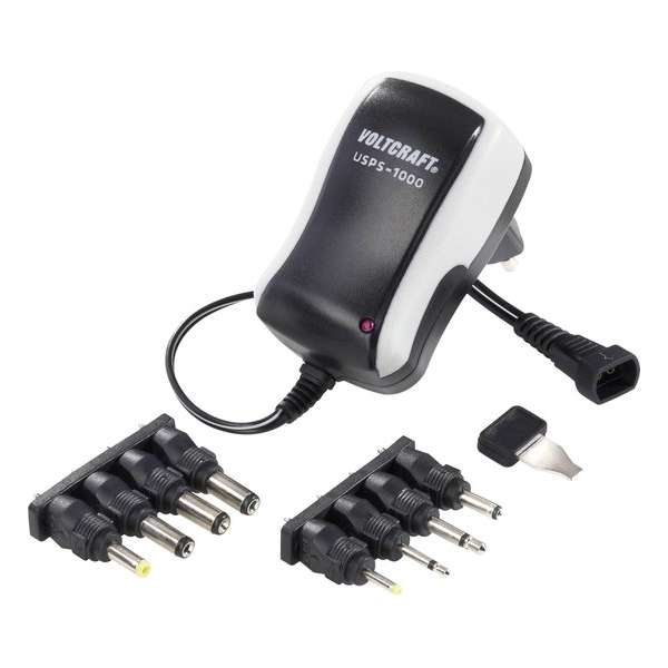 VOLTCRAFT Stekkernetvoeding, instelbaar 3 V/DC, 4.5 V/DC, 5 V/DC, 6 V/DC, 7.5 V/DC, 9 V/DC, 12 V/DC 1000 mA 12 W