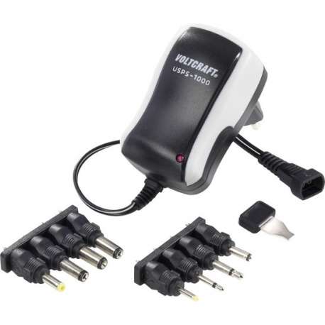 VOLTCRAFT Stekkernetvoeding, instelbaar 3 V/DC, 4.5 V/DC, 5 V/DC, 6 V/DC, 7.5 V/DC, 9 V/DC, 12 V/DC 1000 mA 12 W