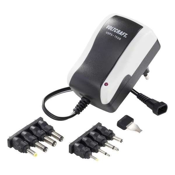 VOLTCRAFT Stekkernetvoeding, instelbaar 3 V/DC, 4.5 V/DC, 5 V/DC, 6 V/DC, 7.5 V/DC, 9 V/DC, 12 V/DC 1500 mA 18 W