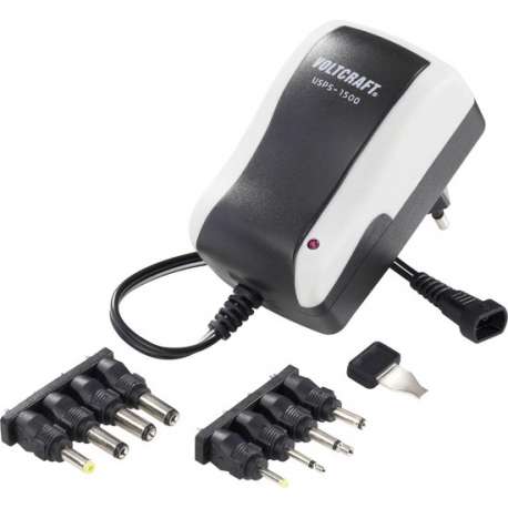 VOLTCRAFT Stekkernetvoeding, instelbaar 3 V/DC, 4.5 V/DC, 5 V/DC, 6 V/DC, 7.5 V/DC, 9 V/DC, 12 V/DC 1500 mA 18 W