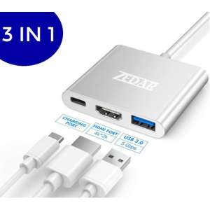USB C Hub 3 in 1 | van USB-C naar HDMI, USB 3.0 & USB-C van ZEDAR®