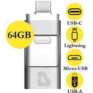 USB Stick 64GB - Flashdrive voor iPhone / iOS / Android / Windows 64GB - Flash Drive 4  In 1 - Douxe T05