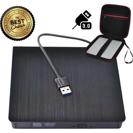 Externe draagbare SUPERDRIVE  | Incl. Stevige Opberghoes | CD/DVD Speler & Brander | Super Snel | Laptop & Computer | USB Kabel