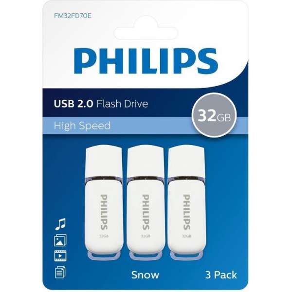 Philips FM32FD70E - USB 2.0 32GB - Snow - Grijs - 3 stuks
