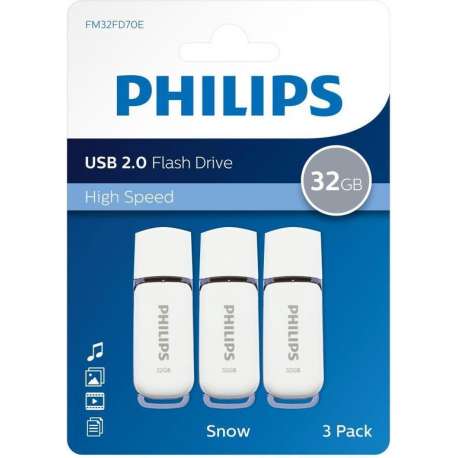 Philips FM32FD70E - USB 2.0 32GB - Snow - Grijs - 3 stuks