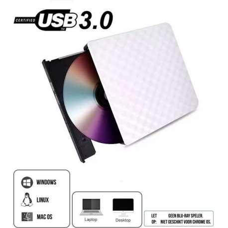Sargon Externe DVD Speler – DVD/CD Brander voor Windows/Max/Linux – USB 3.0 - Linux – Optische Drive - Wit