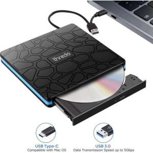 Thredo Externe DVD/CD speler voor laptop / computer met USB aansluiting voor Windows/Mac