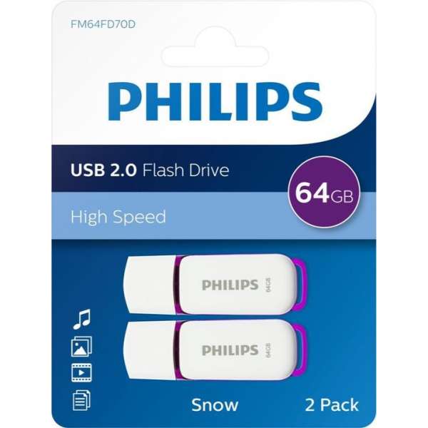 Philips USB flash drive Snow Edition 64GB, USB2.0, 2-pack Philips USB flash drive Snow Edition 64GB, USB2.0, 2-pack