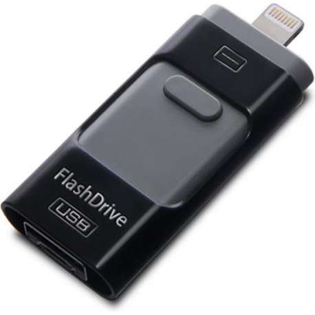 WiseGoods - iPhone USB Stick - 3 in 1 USB Flashdrive Voor Smartphone - Geheugenkaart - iPhone USB Adapter - 64GB - Zwart