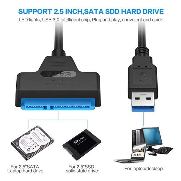 USB 3.0 naar SATA - 20 CM - 2.5 HDD/SSD - SATA 3 naar USB 3.0 - 5gbps