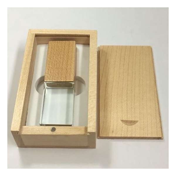Kristal usb stick in hout doos 16GB