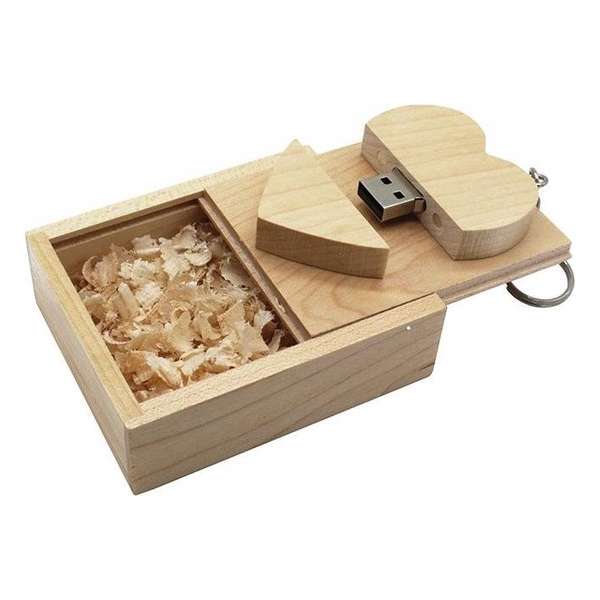 Hout hart usb stick in hout doos 16GB