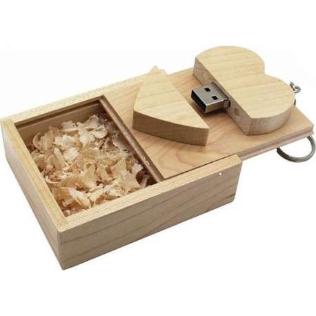 Hout hart usb stick in hout doos 16GB