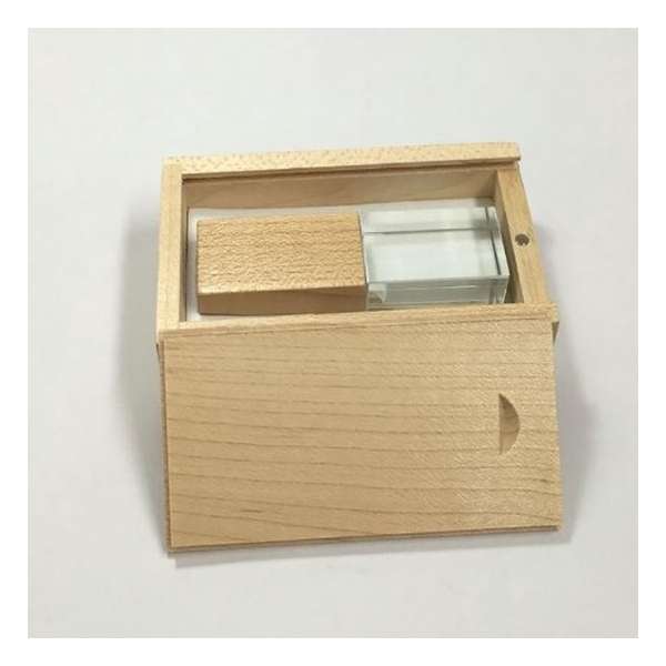Kristal usb stick in hout doos 64GB