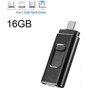 DrPhone EasyDrive - 16GB - 4 In 1 Flashdrive - OTG USB 3.0 + USB-C + Micro USB + Ligtning iPhone - Android - Tablet Opslag