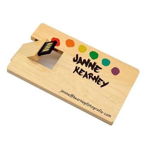 Hout creditcard usb stick foto of naam bedrukken 16GB