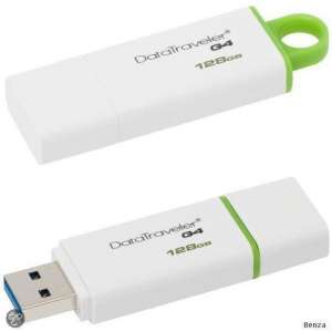 Benza - Kingston MEM DataTraveler USB Geheugenstick Flash Drive 100 G4 128GB 3.0 - Wit (Inc. Benza USB verlengkabel)