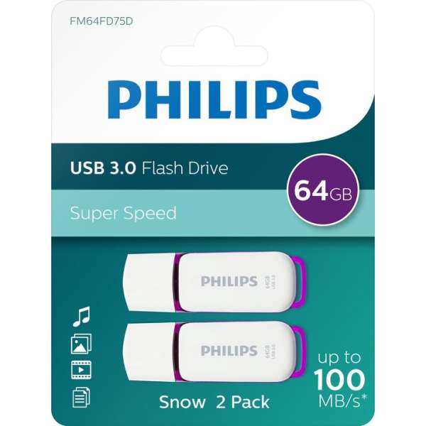 Philips USB flash drive Snow Edition 64GB, USB3.0, LED, 2-pack Philips USB flash drive Snow Edition 64GB, USB3.0, LED, 2-pack