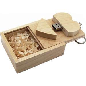 Hout hart usb stick in hout doos 64GB