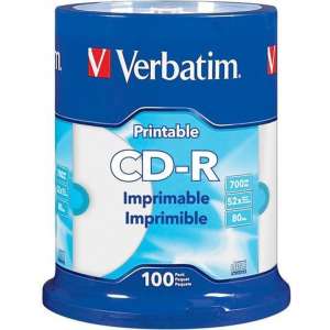 Verbatim CD-R 700 MB DataLife Inkjet Printable 100 stuks