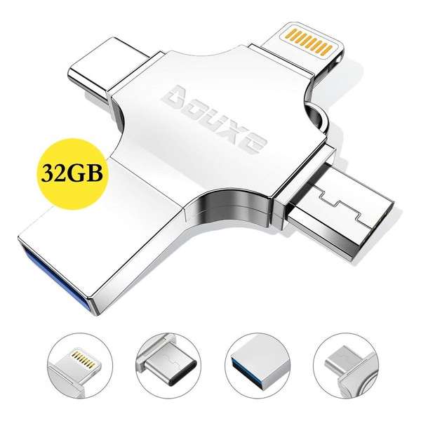 USB Stick 32GB - Flashdrive iPhone / iOS / Android 32GB - Flash Drive 4 In 1 - Douxe T03 USB Stick 32GB - Flashdrive iPhone / iOS / Android 32GB - Flash Drive 4 In 1 - Douxe T03