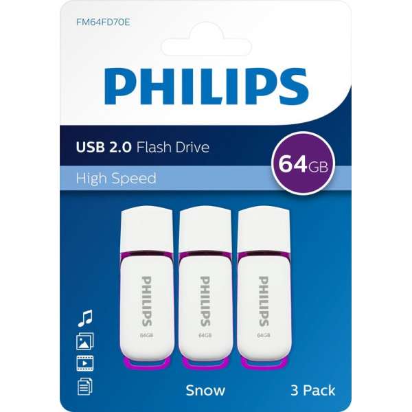 Philips USB flash drive Snow Edition 64GB, USB2.0, 3-pack Philips USB flash drive Snow Edition 64GB, USB2.0, 3-pack