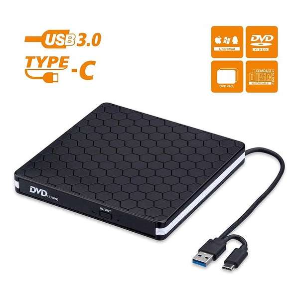 DrPhone DW3 Draagbaar Externe CD DVD +/- RW Optische drive - USB 3.0 & Type-C - Brander - Rewriter - Writer Reader – Zwart DrPhone DW3 Draagbaar Externe CD DVD +/- RW Optische drive - USB 3.0 & Type-C - Brander - Rewriter - Writer Reader – Zwart