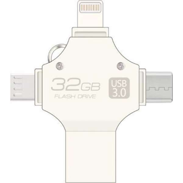 WiseGoods - 4 in 1 Flashdrive - USB Stick - USB 3.0 - 32GB - Iphone - Android - Telefoon - Micro USB - Type C - Lightning