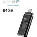 DrPhone EasyDrive - 64GB - 4 In 1 Flashdrive - OTG USB 3.0 + USB-C + Micro USB + Ligtning iPhone - Android - Tablet Opslag