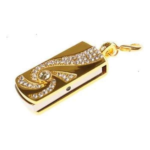 Stijlvolle USB Stick Ketting / Sleutelhanger 16 GB - Goud met Diamanten
