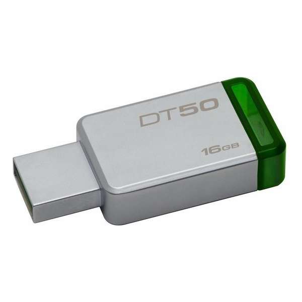 Het origineel Kingston 16GB Technology DataTraveler 50 USB 3.0 (3.1 Gen 1) USB-Type-A-aansluiting Groen, Zilver USB flash drive