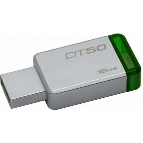 Het origineel Kingston 16GB Technology DataTraveler 50 USB 3.0 (3.1 Gen 1) USB-Type-A-aansluiting Groen, Zilver USB flash drive