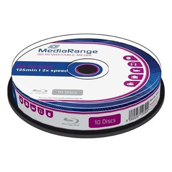 Bluray MediaRange 25GB 10pcs BD-RE Spindel 2x