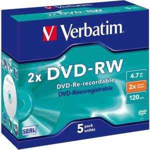 Verbatim DVD-RW 4,7GB 120min  - 5 Stuks / Jewelcase