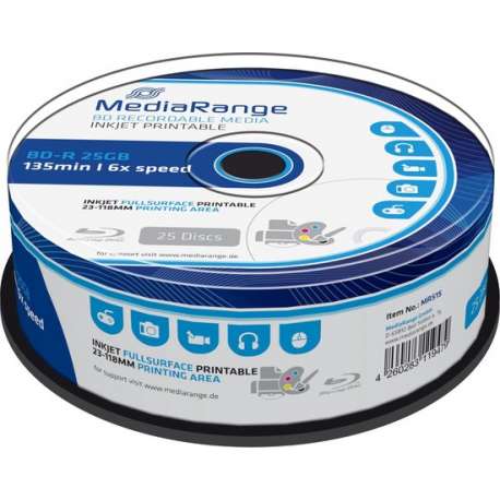 MediaRange BD-R full-printable 25 GB 6x speed in cakebox 25 stuks
