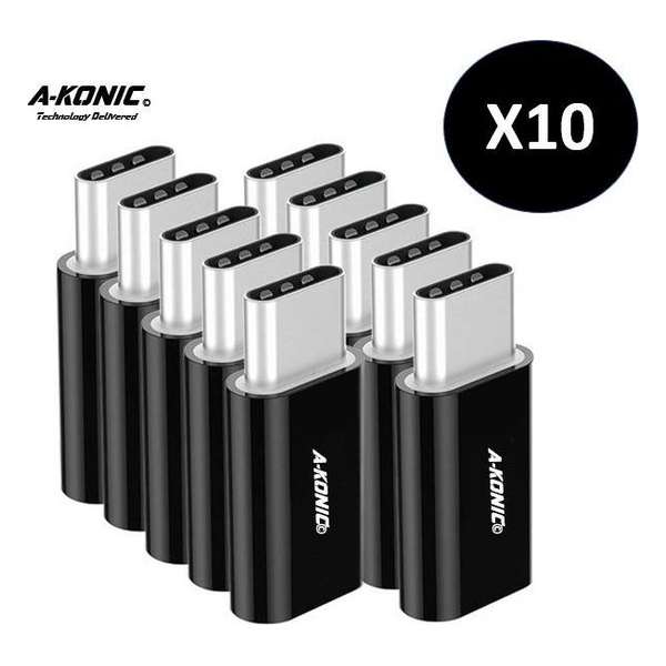 A-Konic ©- Set van 10 verloop adapter MICRO USB-adapter naar USB-C | Opzetstuk | Micro-USB to USB C Converter | Zwart