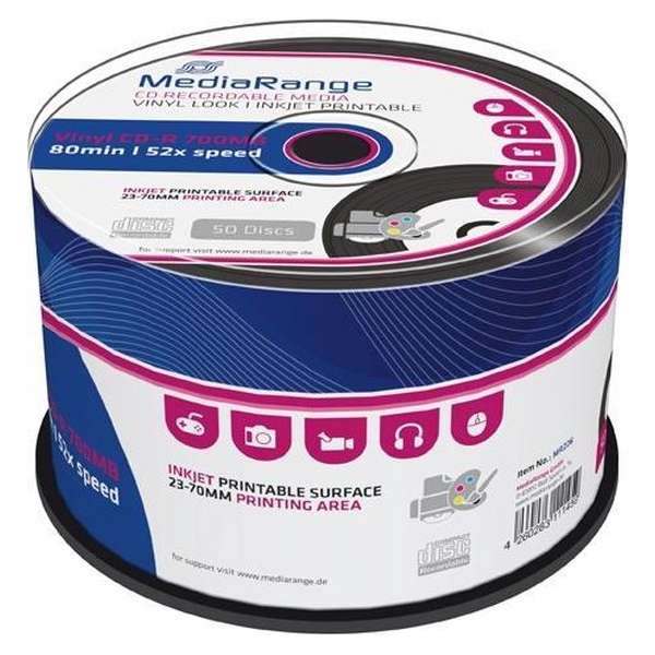MediaRange CD-R 700 MB Inkjet Printable Black Vinyl 50 stuks