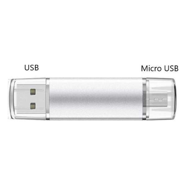 Dubbele Aansluiting USB Stick 64GB | USB + Micro USB Stick (Silver)