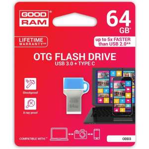 Goodram 64GB USB 3.0 USB flash drive USB Type-A / USB Type-C 3.2 Gen 1 (3.1 Gen 1) Blauw