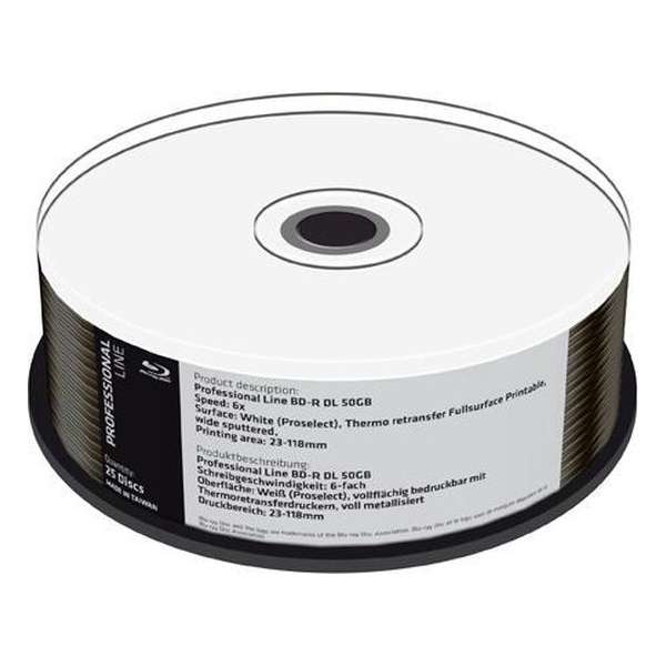 MediaRange BD-R DL Pro-Line thermisch full-printable 50 GB 6x speed in cakebox 25 stuks