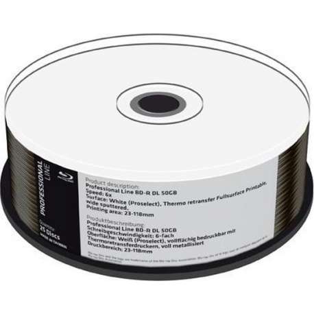 MediaRange BD-R DL Pro-Line thermisch full-printable 50 GB 6x speed in cakebox 25 stuks