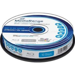 Bluray MediaRange 50GB 10pcs BD-R cake 6x Inkjet Fullprint.